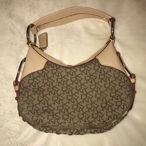 DKNY Signature Logo Small Hobo Style Purse Zipper Trim